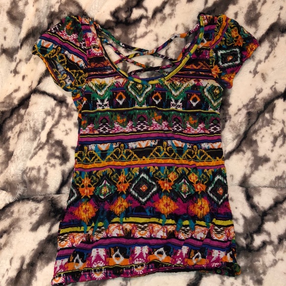 Vibrant Tribal Multicolor Top with Crisscross Back - Picture 5 of 5